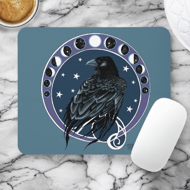 Raven Moon Phases Stars Blue Mousepad (Von Creator hochgeladen)