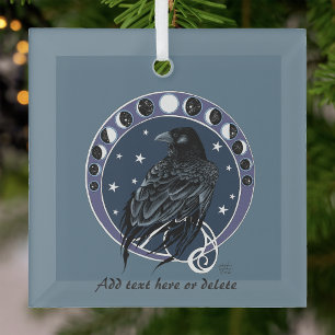 Raven Moon Phases Stars Blue Ornament Aus Glas