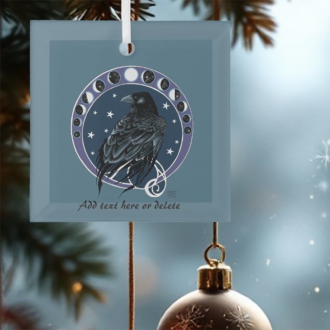 Raven Moon Phases Stars Blue Ornament Aus Glas (Von Creator hochgeladen)