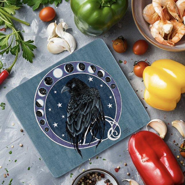 Raven Moon Phases Stars Blue Schneidebrett (Von Creator hochgeladen)