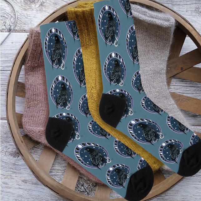 Raven Moon Phases Stars Blue Socken (Von Creator hochgeladen)