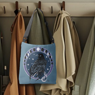 Raven Moon Phases Stars Blue Tragetaschen Mit Langen Trägern