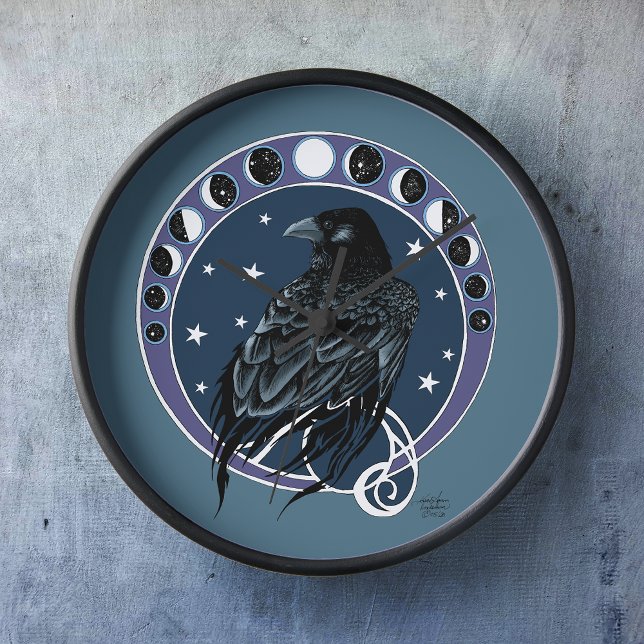 Raven Moon Phases Stars Blue Uhr (Von Creator hochgeladen)