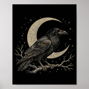 Raven Moon Poster — Gothic Raven & Crescent Mond W