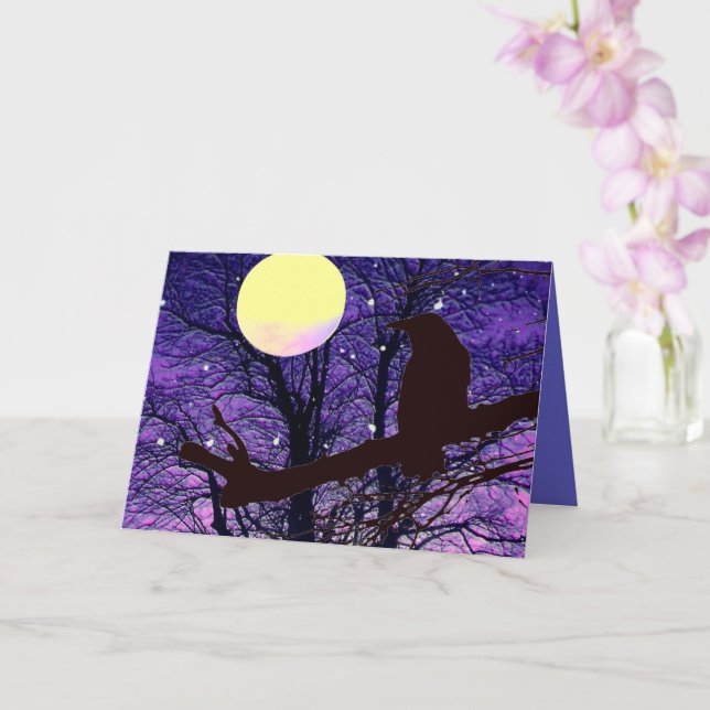 Raven, Moon, Sonne, Sterne, Halloween Leder Karte (Orchidee)