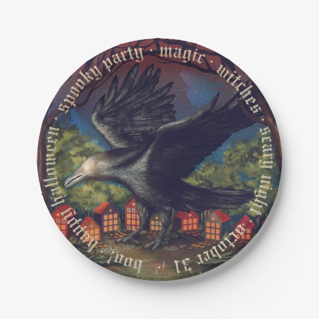 Raven Moonlight Hexen Halloween Nacht Pappteller (Vorderseite)