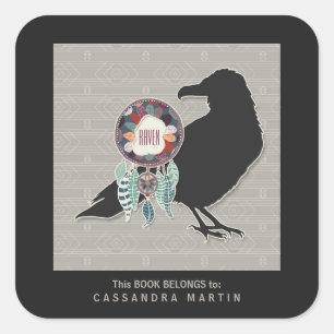Raven Native American Animal Spirit Book Quadratischer Aufkleber