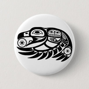Raven Native American Design Button