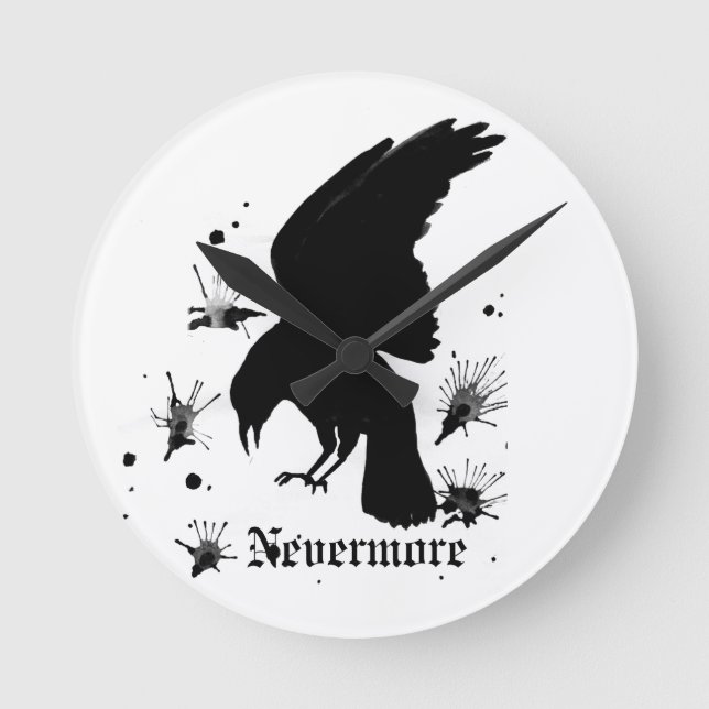 Raven Nevermore Runde Wanduhr (Vorderseite)
