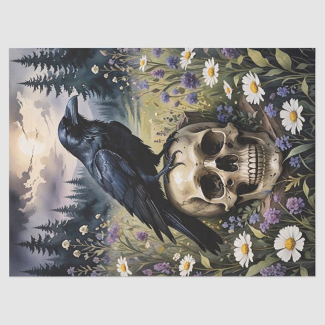 Raven on a Skull Decoupage Seidenpapier (Vorderseite)
