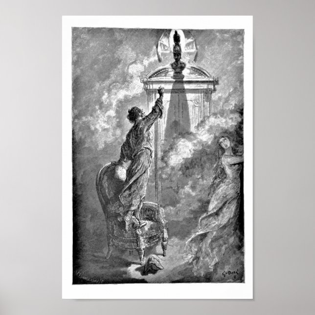 Raven on Bust Edgar Allan Poe Dore Illustration Poster (Vorne)