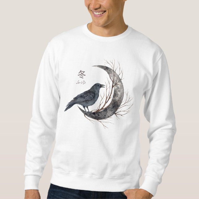 Raven on Crescent Moon with Winter Kanji Sweatshirt (Vorderseite)