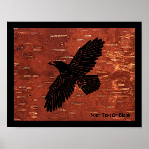 Raven on Inner Birch Bark Poster