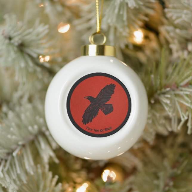 Raven on Red Keramik Kugel-Ornament (Baum)