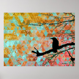 Raven on the Tree and old quilt sky Poster