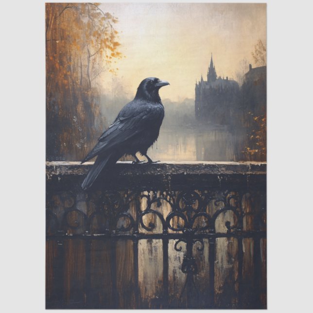 Raven on Wroshed Eisenzaun Gothic Decoupage Seidenpapier (Vorderseite)