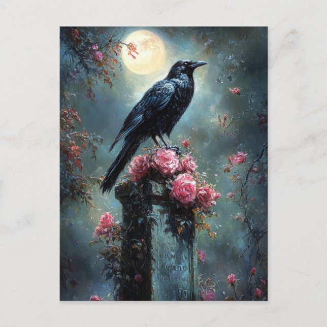 Raven Perched auf einem Grabstein Postkarte (Vorderseite)