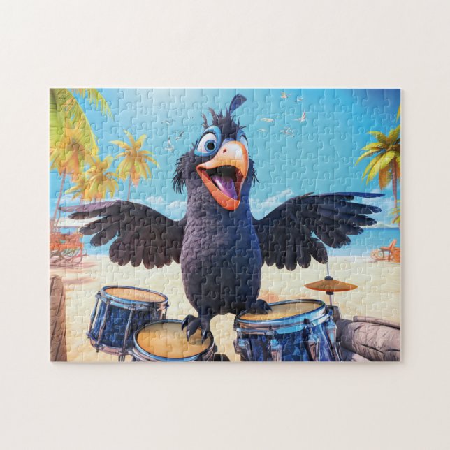 Raven Playing Drums On Tropical Beach Puzzle (Horizontal)