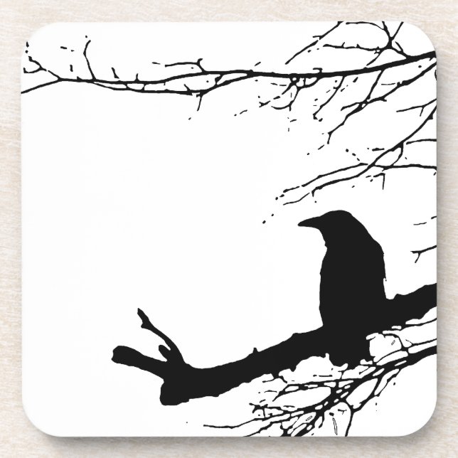 Raven Ravenware Black Bird Silhouette Untersetzer (Vorderseite)