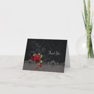 Raven Red Roses Black Gray Damask Thank You Dankeskarte