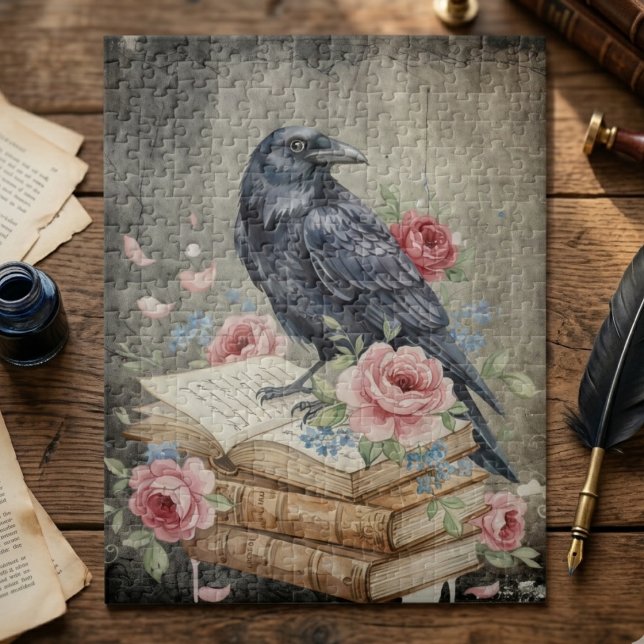 Raven & Roses Gothic Puzzle – Dunkle Blumen-Vogel- (Gothic raven and roses literary jigsaw puzzle)