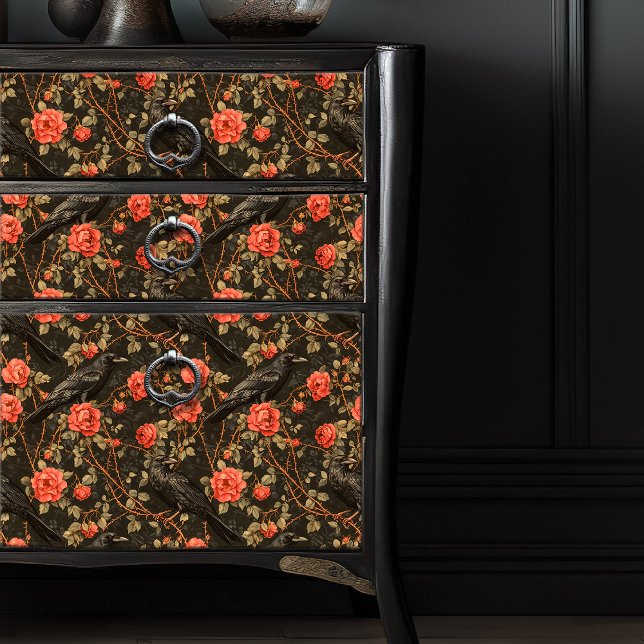 Raven Rote Rose Bramble Illustration Dark Gothic Seidenpapier (Von Creator hochgeladen)