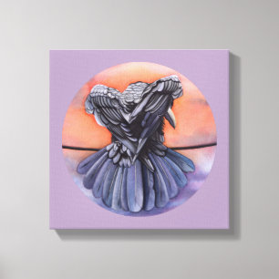 Raven Ruffling Feathers Rooding Crow Bird Art Leinwanddruck