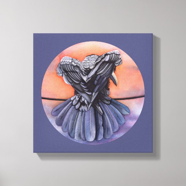Raven Ruffling Feathers Rooding Crow Bird Art Leinwanddruck (Vorderseite)