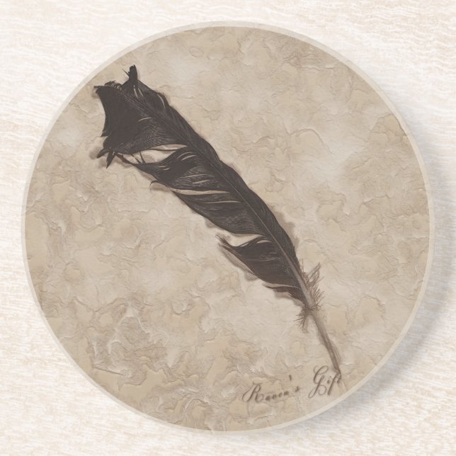 Raven’s Feather Bird-lover Crow design Sandstein Untersetzer (Vorne)