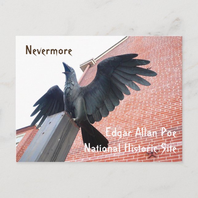 Raven Sculpture, Edgar Allan Poe Zuhause Postkarte (Vorderseite)