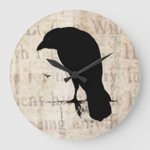 Raven Silhouette - Vintage Retro Ravens & Crows Große Wanduhr