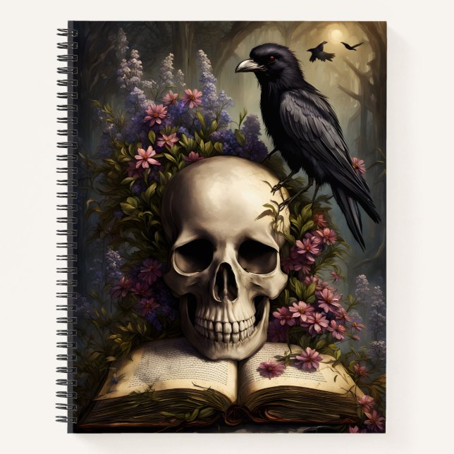 Raven Skull Book and Blume Gothbook Notizbuch (Vorderseite)