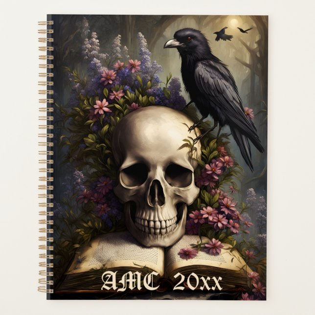 Raven Skull Buch und Blume Planer (Vorderseite)