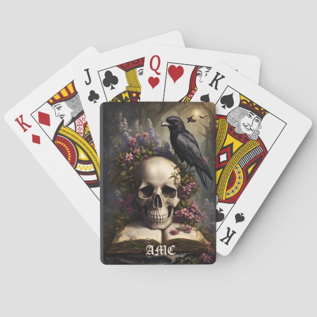 Raven Skull Buch und Blume Spielkarten (Rückseite)