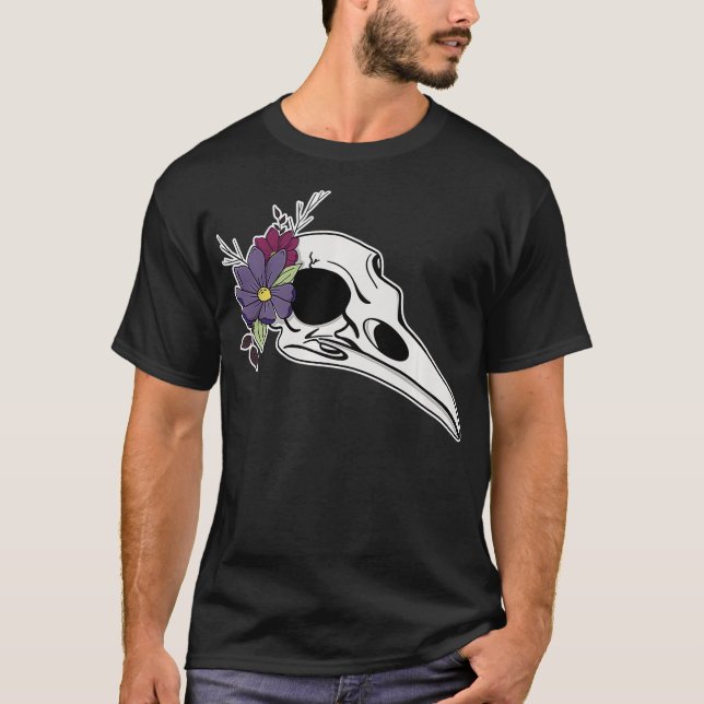 Raven Skull Floral Pastel Goth Macabre Taidermy Me T-Shirt (Vorderseite)