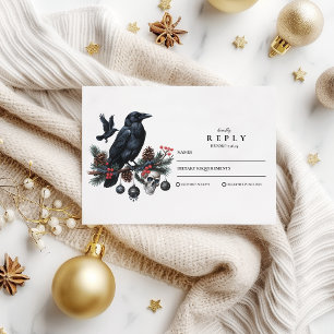 Raven Skull Gothic Holiday Wedding RSVP Karte