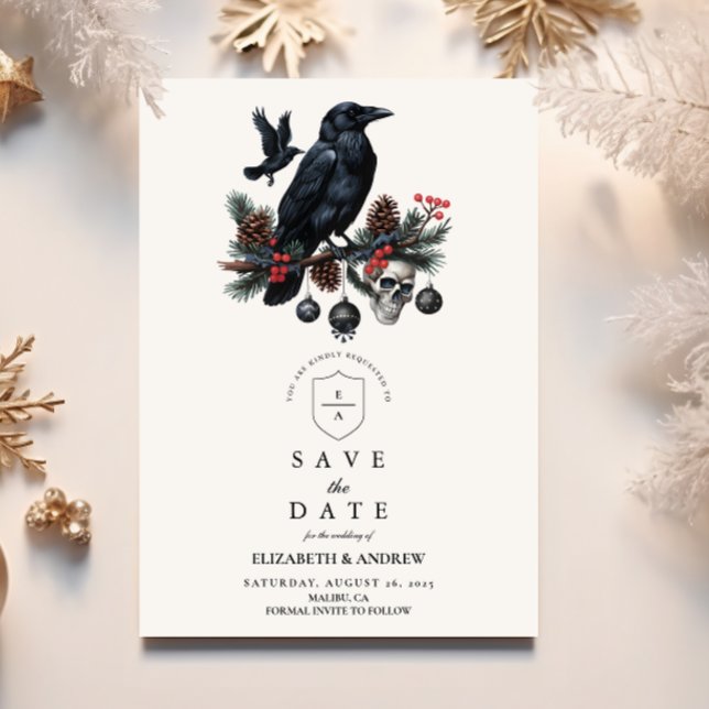 Raven Skull Gothic Holiday Wedding Save The Date (Von Creator hochgeladen)