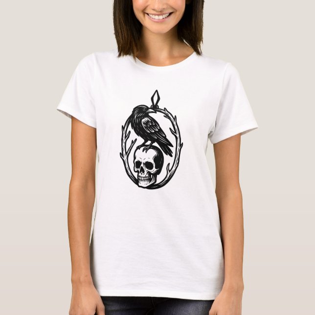 Raven Skull Line Art T-Shirt (Vorderseite)