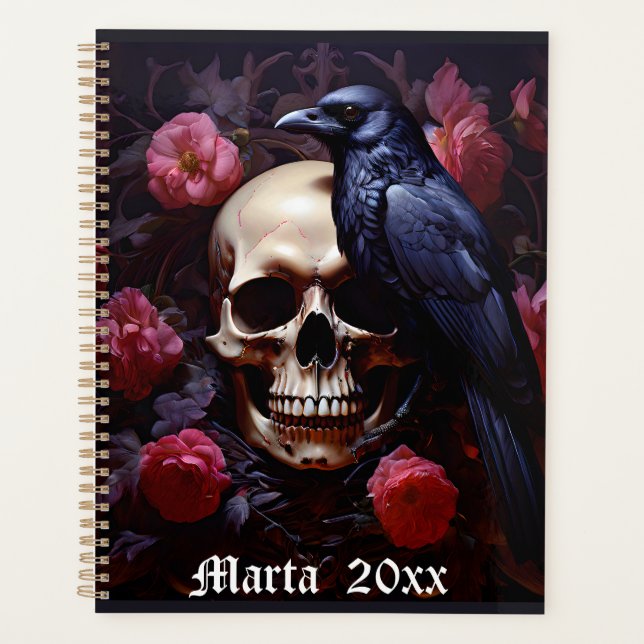 Raven Skull und Rose Planer (Vorderseite)