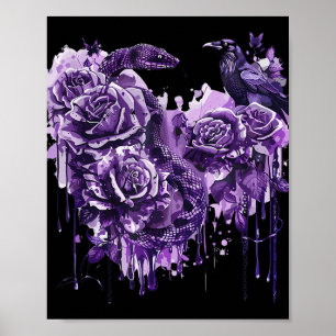 Raven Snake Rose Gothic Steampunk Biker Heart sha Poster