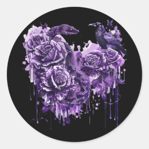 Raven Snake Rose Gothic Steampunk Biker Heart sha Runder Aufkleber