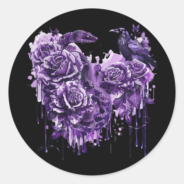 Raven Snake Rose Gothic Steampunk Biker Heart sha Runder Aufkleber (Vorderseite)