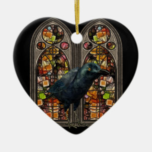 Raven Stated Glass Custom Samhain Heart Ornament
