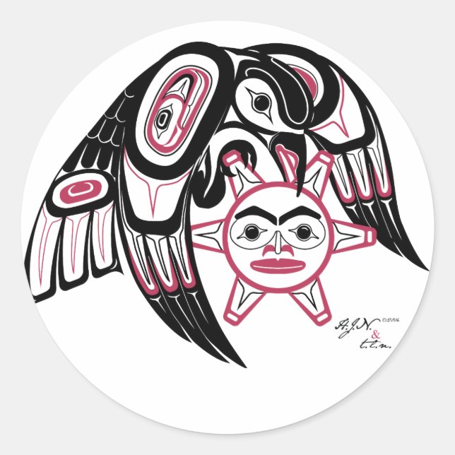 Raven Stealing the Sun Runder Aufkleber (Vorderseite)