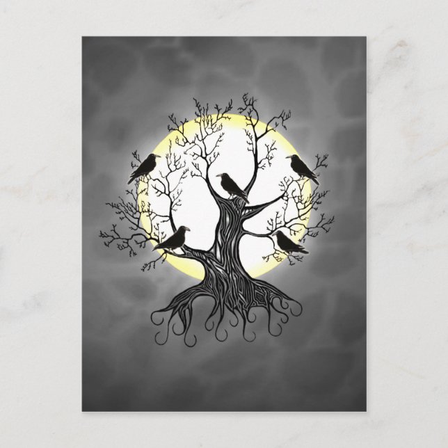 Raven Tree with Moon Postkarte (Vorderseite)
