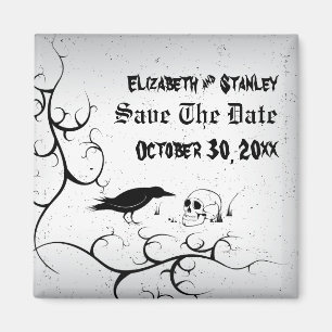 Raven und Schädel Halloween Hochzeit Save the Date Magnet