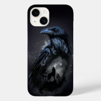 Raven und Wolf, die auf dem Mond heulen