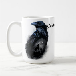 Raven und Wolf, die auf dem Mond heulen Kaffeetasse