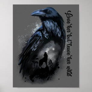 Raven und Wolf, die auf dem Mond heulen Poster