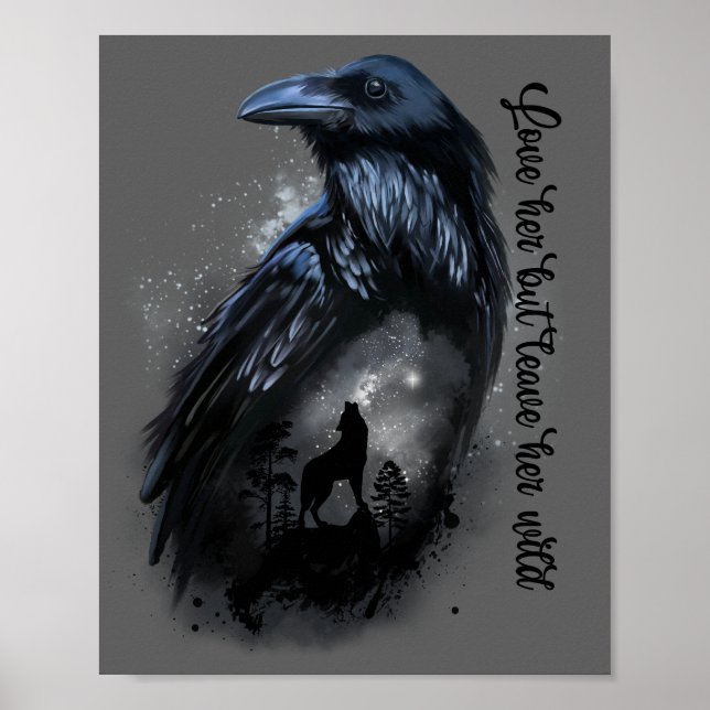 Raven und Wolf, die auf dem Mond heulen Poster (Vorne)